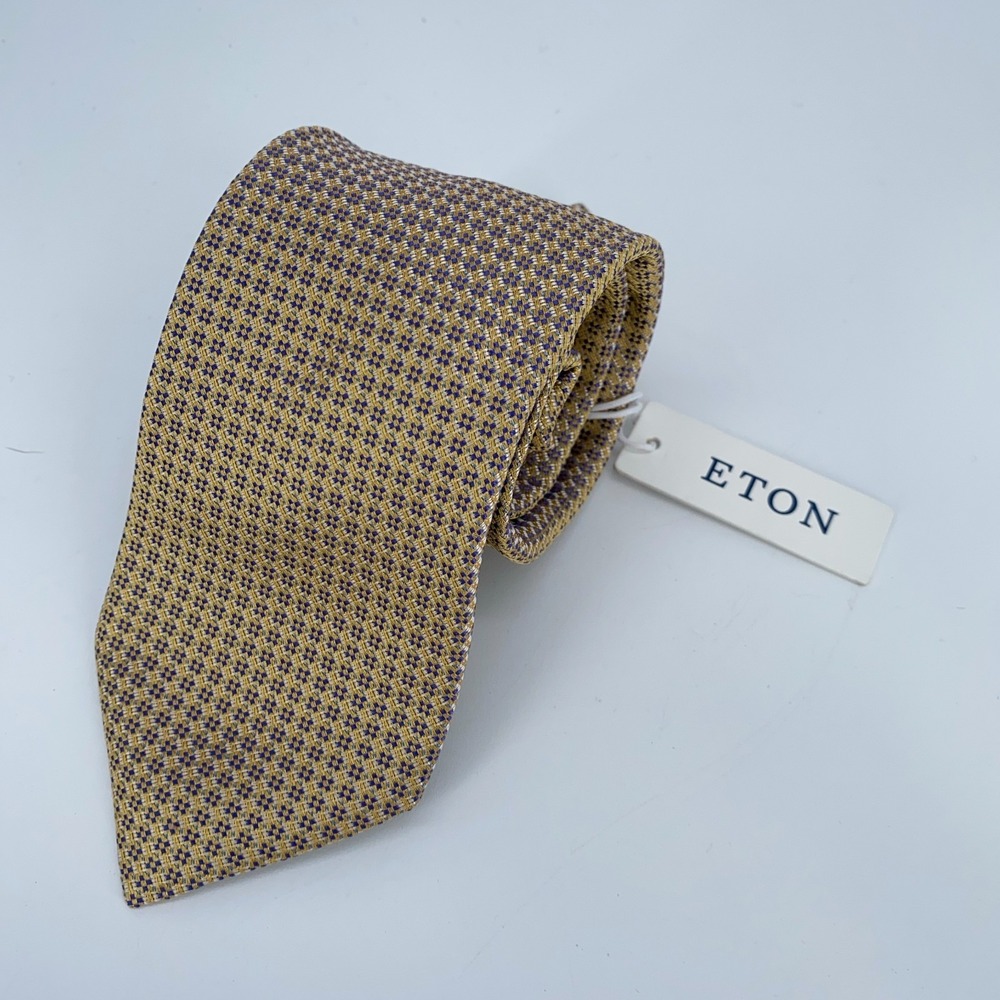 Eton Tie Mens One Size Yellow Blue Patterned Silk Classic Necktie Italy Made NWT